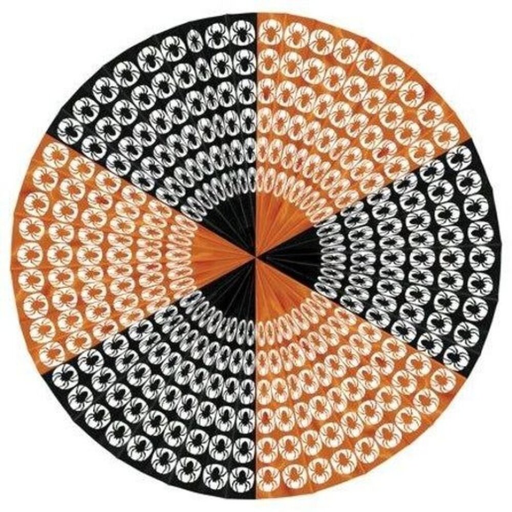 Jumbo 4 Ft Hanging Halloween Display Fan With Black & Orange Spider Pattern Deco